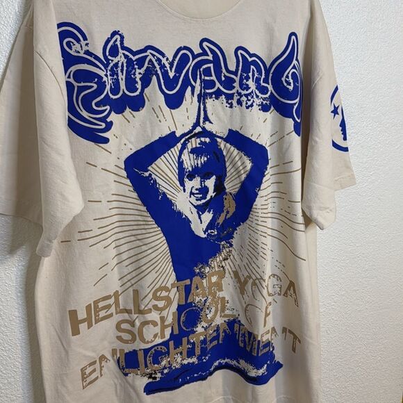 NEW-Hellstar- Yoga school of enlightenment- cream and blue- men's size large - Picture 2 of 10